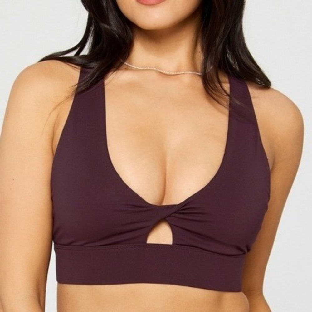 Fabletics 1X Sports Bra Oasis Twist Medium Impact Plum Purple Crisscross Active